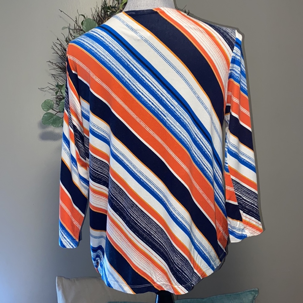 Ruby Red Petites colorful Striped tied front Top 3/4 Sleeves petite medium PM - Picture 4 of 9